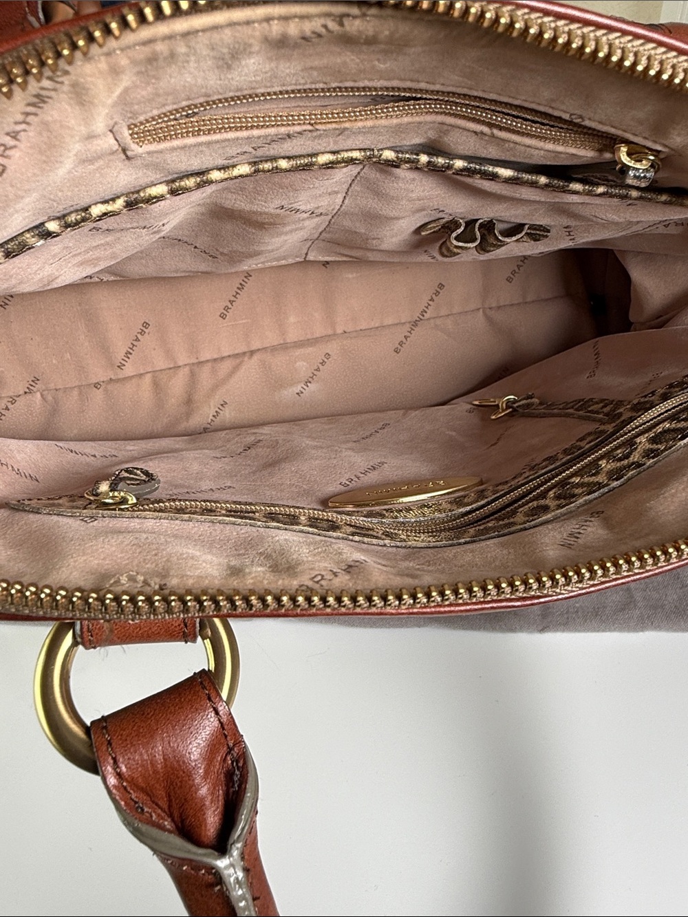 RARE Vintage Brahmin Corington Leopard Print Leather Dome Satchel Bag - Picture 6 of 7
